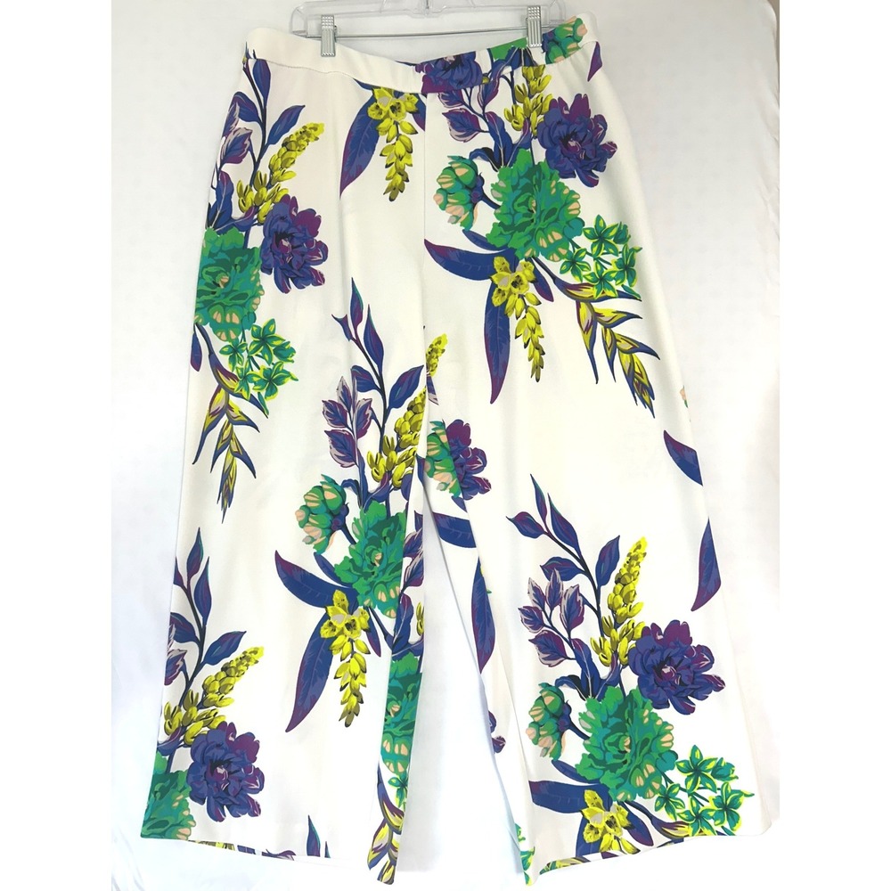 Dennis by Dennis Basso Floral Wide Leg Pants White Purple Green 1XP Petite
